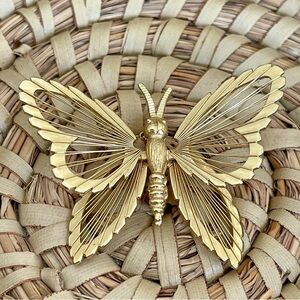 ☀️ Monet Brooch Pin Hallmark Gold Tone Metal Wire Butterfly Moth Vintage